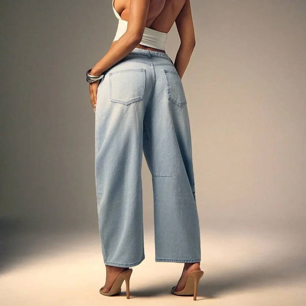 Light Wash Casual Women's Button Curved Denim Jeans - Picture 2 of 5